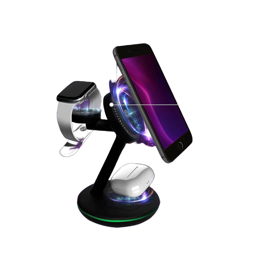 RainbowZone Magnetic 3-in-1 Wireless Charger - 18W Fast-Charging Station Compatible with iPhone AirPods Apple Watch - Mag-Safe Desktop Charging Adapter - 40" Cord 360° Rotation Charging Indicator