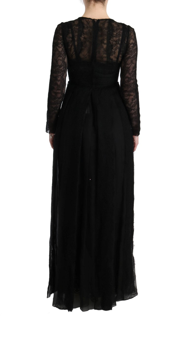 Dolce & Gabbana - Black Floral Lace Sheath Silk Dress