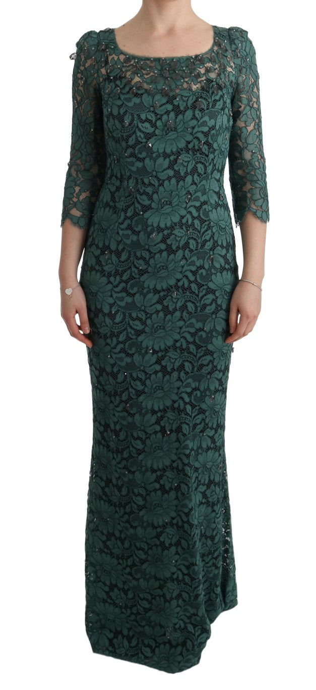 Dolce & Gabbana - Green Floral Crystal Ricamo Sheath Dress