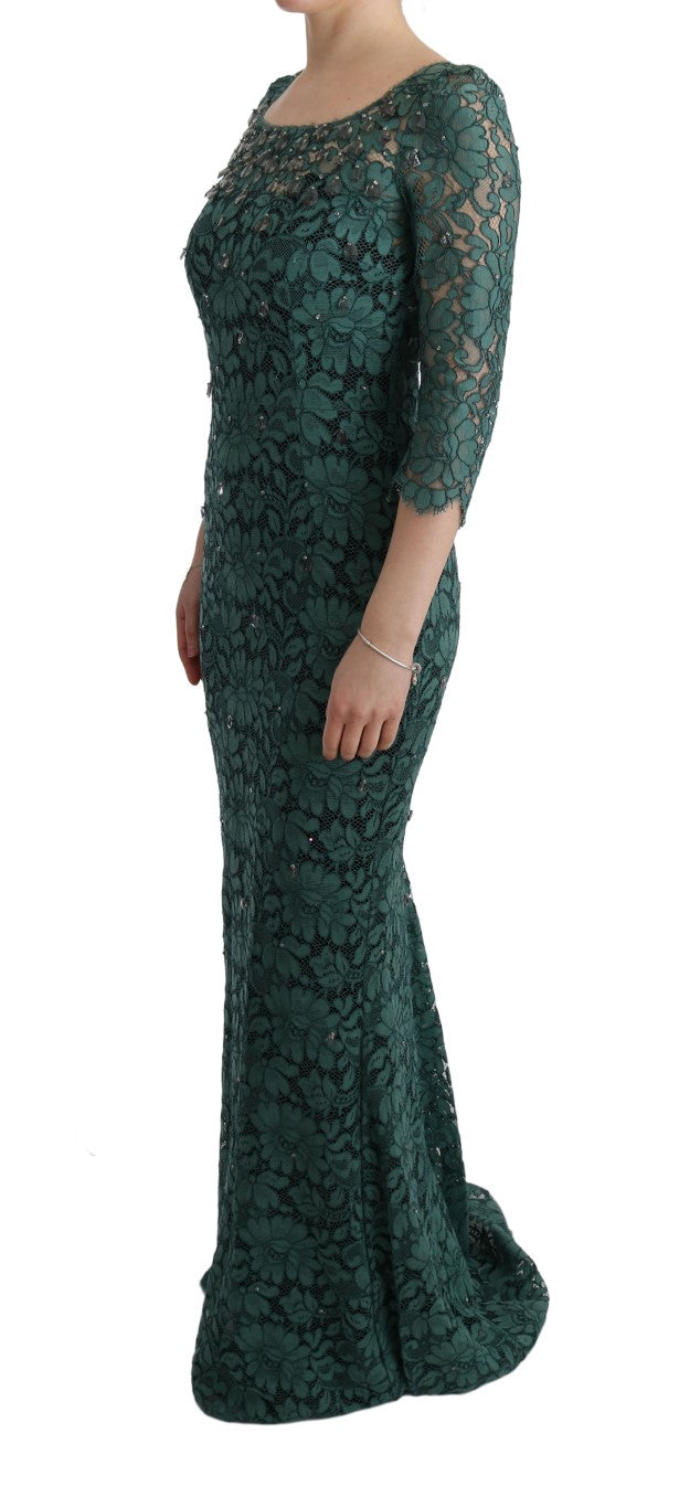Dolce & Gabbana - Green Floral Crystal Ricamo Sheath Dress