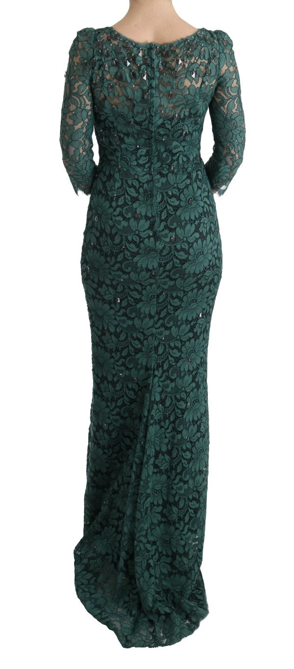 Dolce & Gabbana - Green Floral Crystal Ricamo Sheath Dress