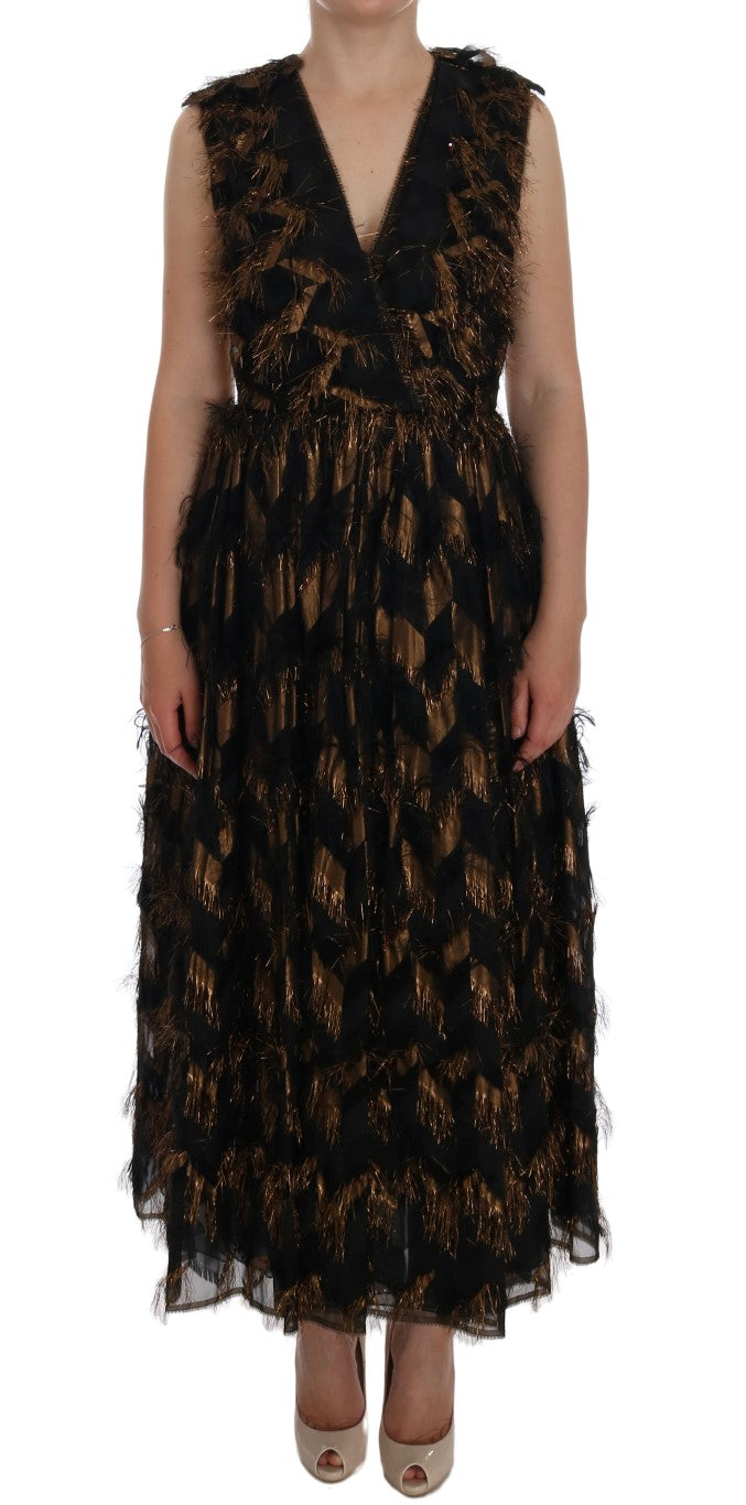 Dolce & Gabbana - Black Silk Brown Fringes A-Line Dress
