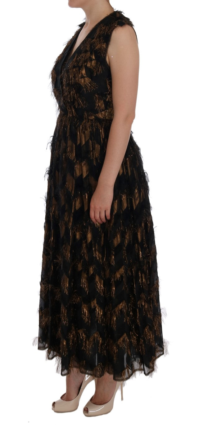 Dolce & Gabbana - Black Silk Brown Fringes A-Line Dress