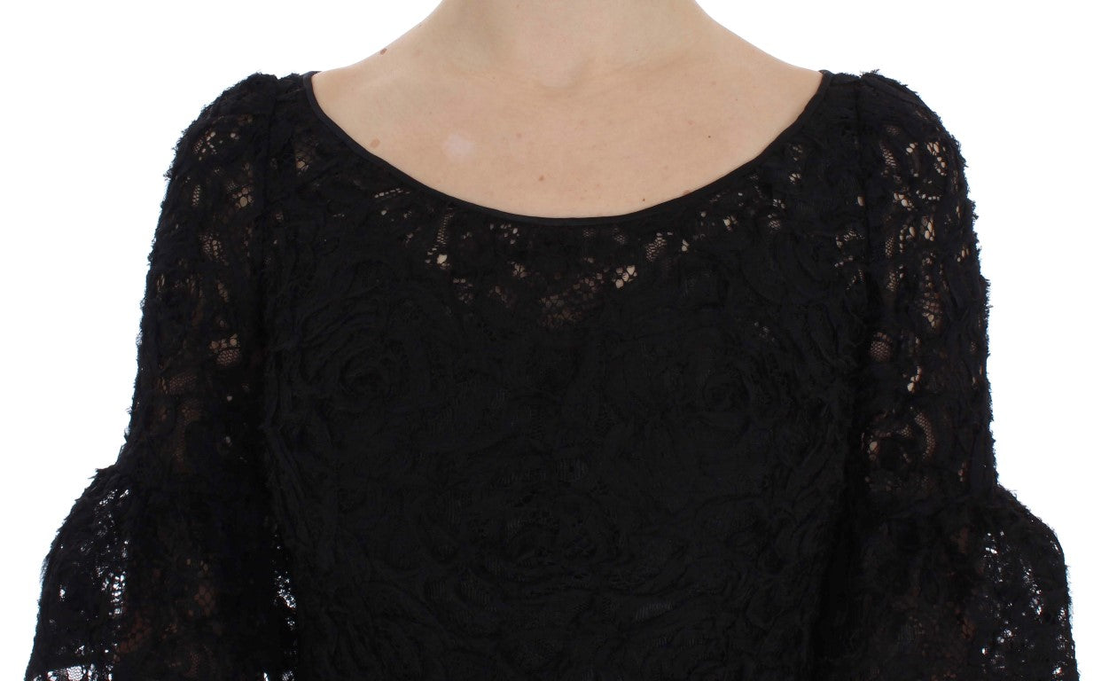 Dolce & Gabbana - Black Floral Lace Long Bodycon Maxi Dress
