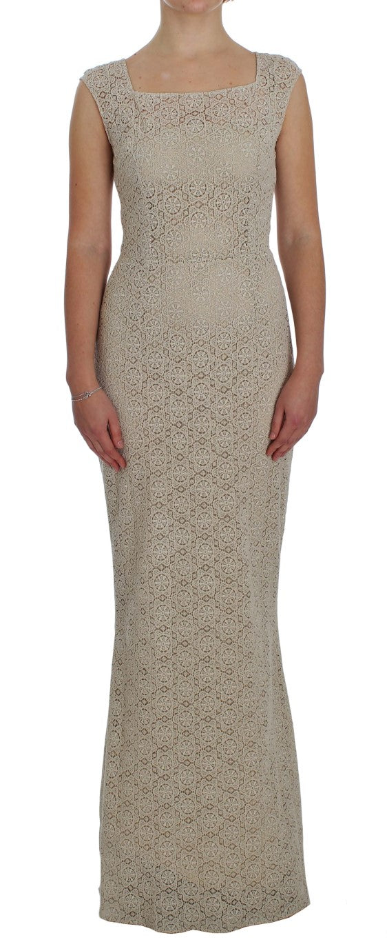 Dolce & Gabbana - Beige Ricamo Cutout Cotton Sheath Dress