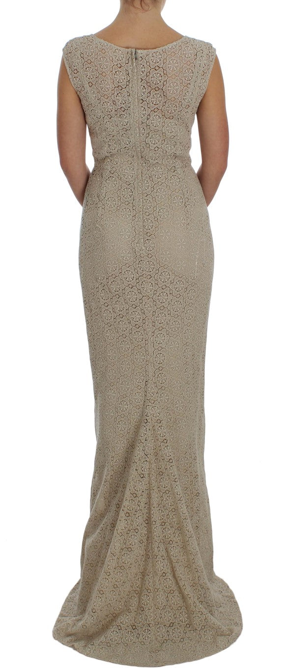 Dolce & Gabbana - Beige Ricamo Cutout Cotton Sheath Dress