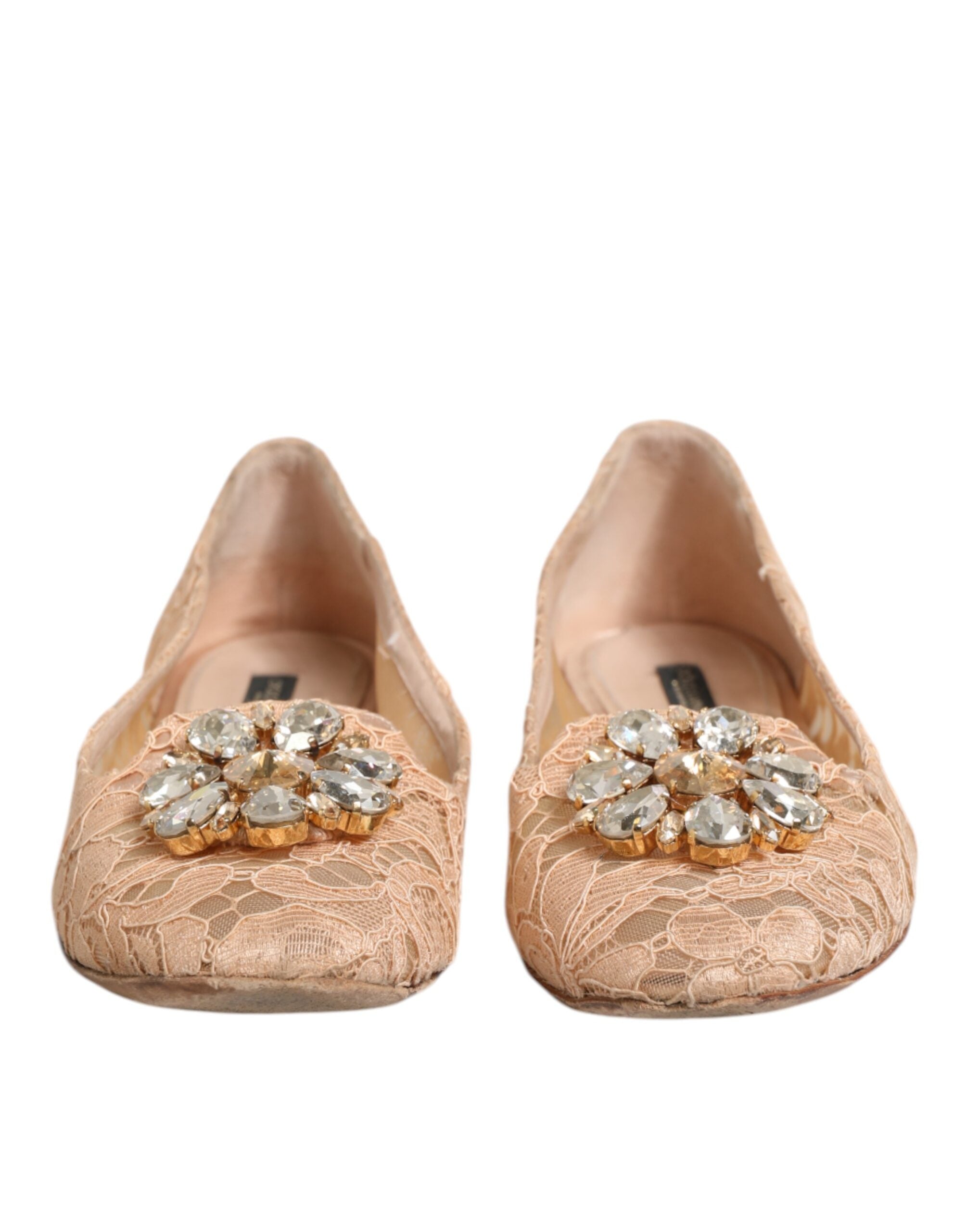 Dolce & Gabbana - Beige Taormina Lace Crystals Flats Shoes