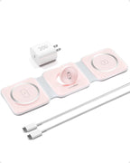 3-in-1-Wireless-Charger-for-Magsafe-for iPhone 16 Apple Watch S10 AirPods 4 Foldable-Travel-Charging-Station with Evolved Pro Magnetic Pad Portable Essentials (Pink)