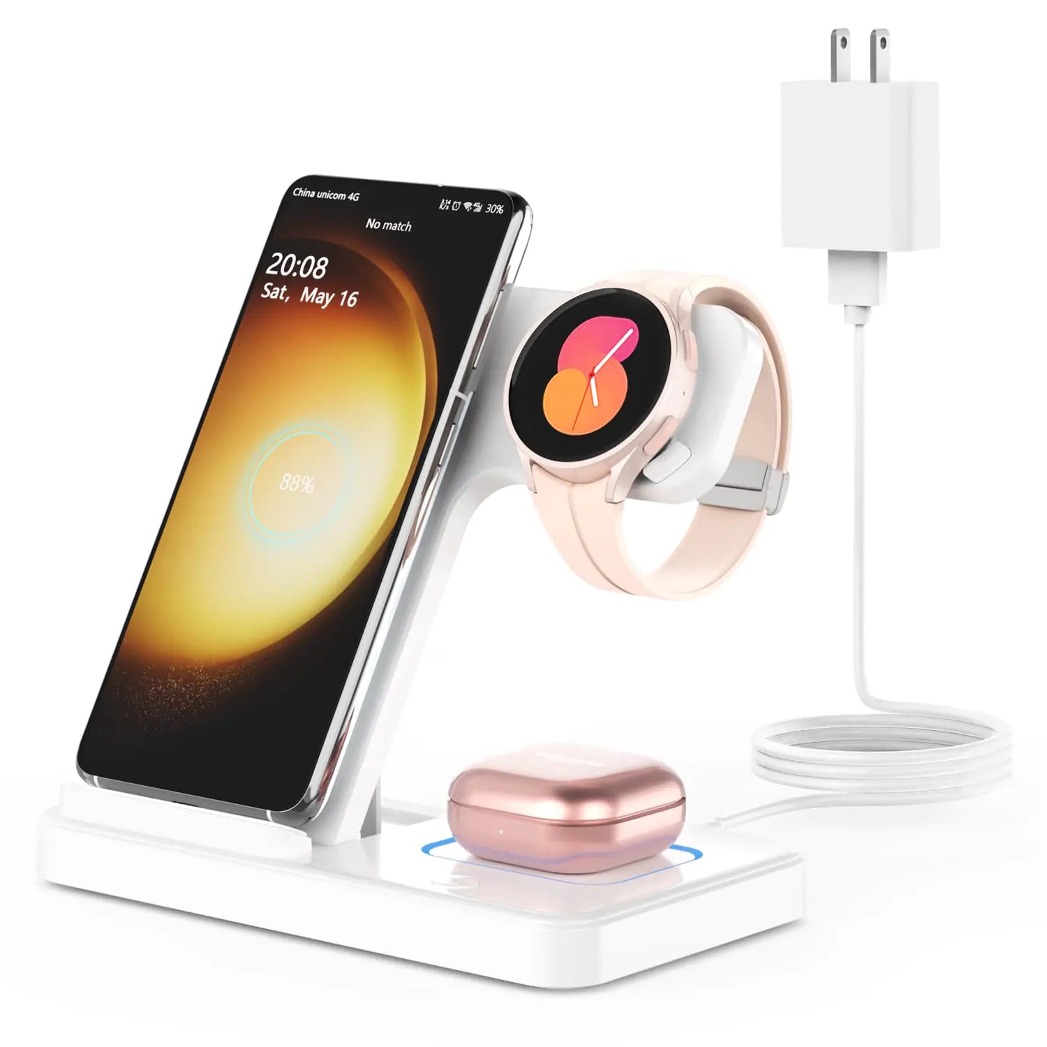 Wireless Charger for Samsung Charging Station: GEEKERA 3 in 1 Foldable Phone Charger Stand for Galaxy Watch6/5 Pro/4/3/Active S24 Ultra/S24 Plus/S23/S22/S21 Z Fold/Flip Series Android Buds 2 Pro