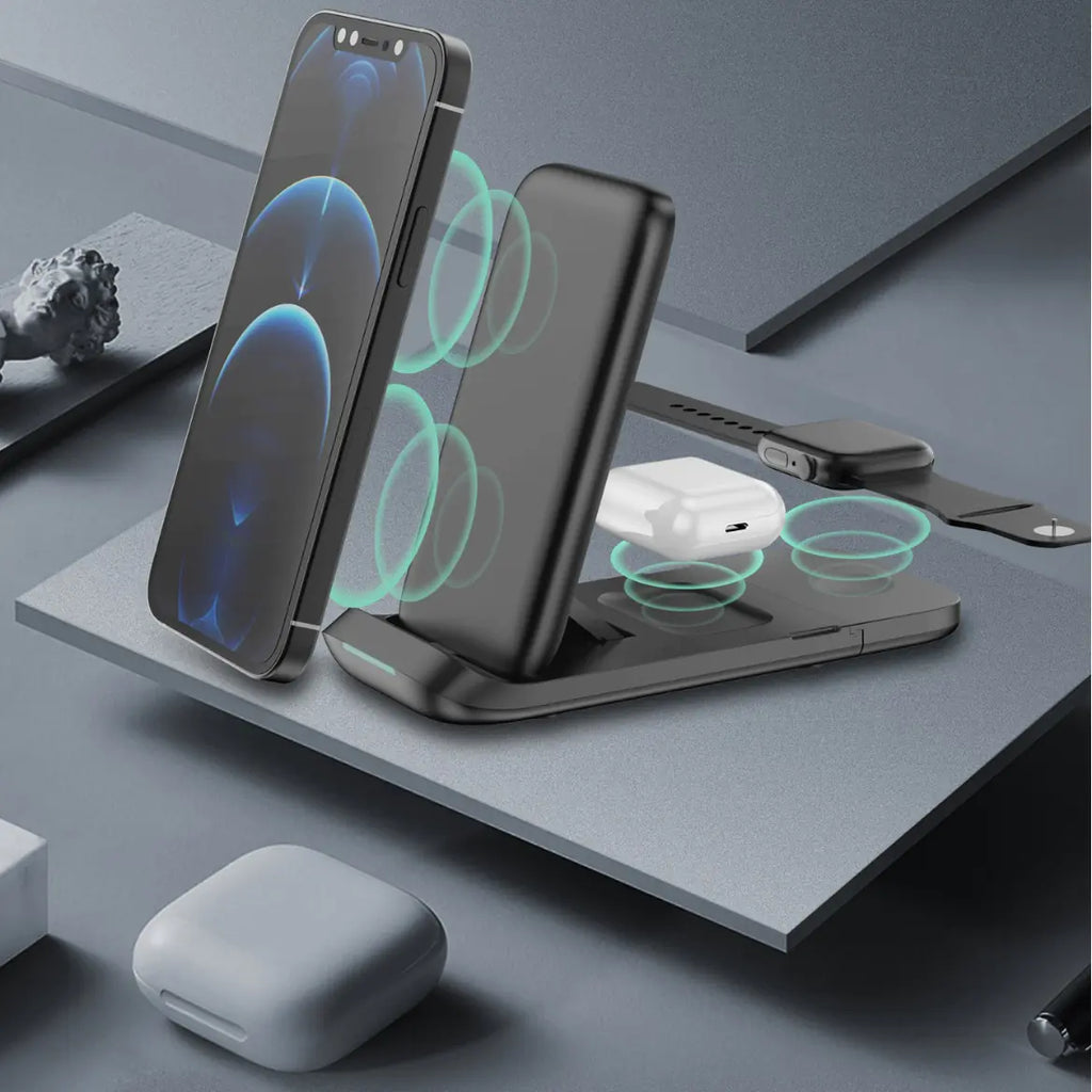 Portable 3-in-1 Wireless Charger with Foldable Stand