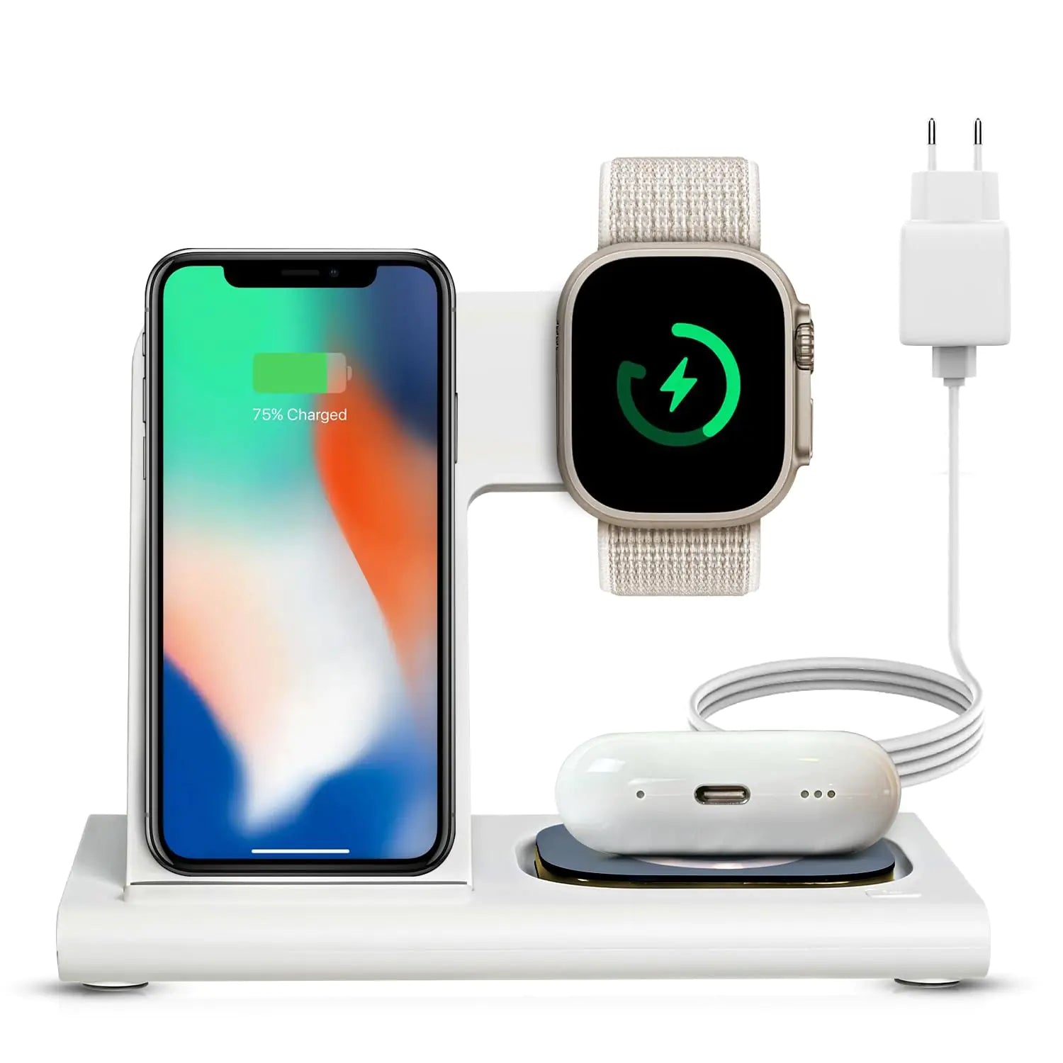 Spracht Flex Charge 3-3 in 1 Charging Station Portable Charging Station for Smartphones Smart Watches Earbuds – 25W Fast Wireless Charger Stand Night Light – Foldable Travel Charger 3 in 1 (White)
