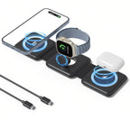 3 in 1 Charging Station for Apple Devices Foldable Charger for iPhone Wireless Charger for Multiple Devices Travel Charging Pad for iPhone 16 15 14 13 12 Pro Max Plus Apple Watch (Black)